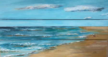 Zeezicht  op hout, Acryl, 2026 Verkocht